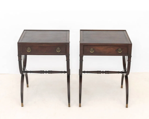 Pair of Regency Mahogany Leather-Top Side Tables With Lyre Bases | Ca. 1830