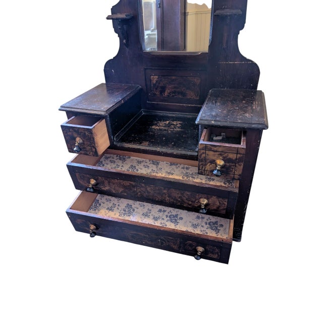 Victorian Late 19th Century Victorian Eastlake Drop Well Dresser With Diamond Dust Mirror For Sale - Image 3 of 10