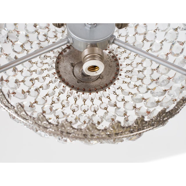 1960s Spanish French Empire Nickel Plated Brass Crystal Basket Semi Flush Mounts - A Pair For Sale - Image 6 of 8