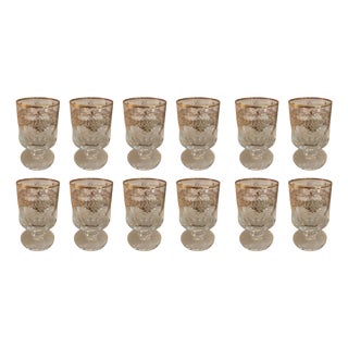 Gilt Crystal Footed Wine Glasses, 1920s, Set of 12 For Sale