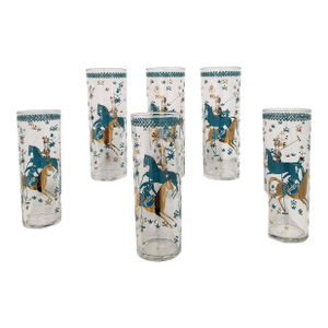 Mid-Century Arabian Knights / Medieval Horsemen Highball Tom Collins Glasses – Set of 6
