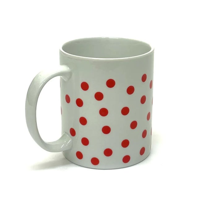 Vintage White Ceramic Mugs With Multicolor Polka Dot Pattern, Group of 4. For Sale - Image 4 of 8