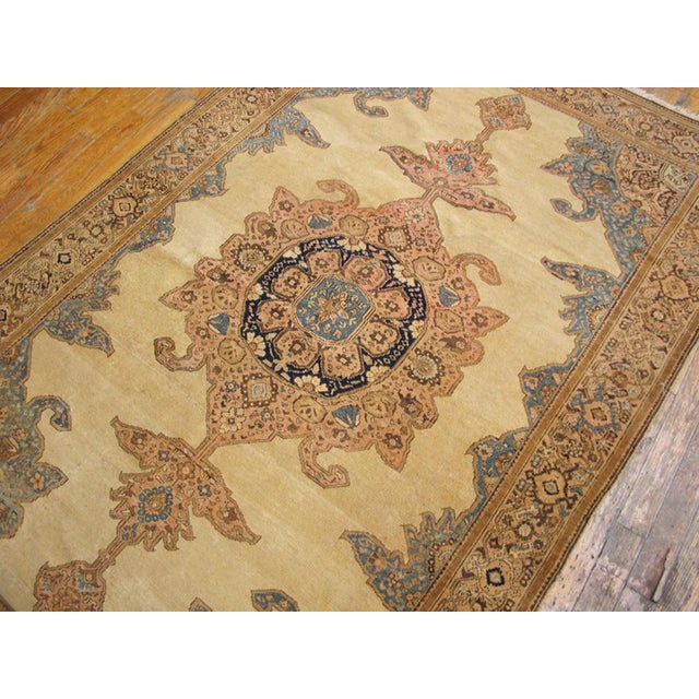 Persian 1930s Ivory Floral Medallion Antique Persian Malayer Rug 4' X 6'6" Handknotted Carpet For Sale - Image 3 of 6