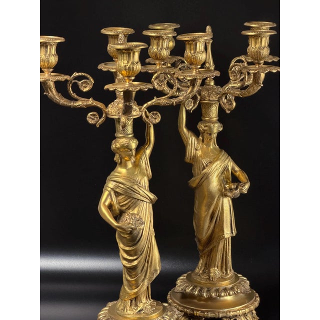 Metal French Empire Revival Gilt Bronze Figural Candelabras, Late 19th Century, Set of 2 For Sale - Image 7 of 18