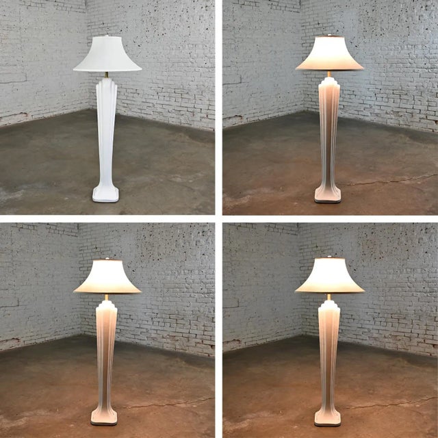 1980’s Art Deco Revival to Postmodern Paolo Gucci Floor Lamp White Sculpted Resin & Original Bell Shade For Sale - Image 10 of 12