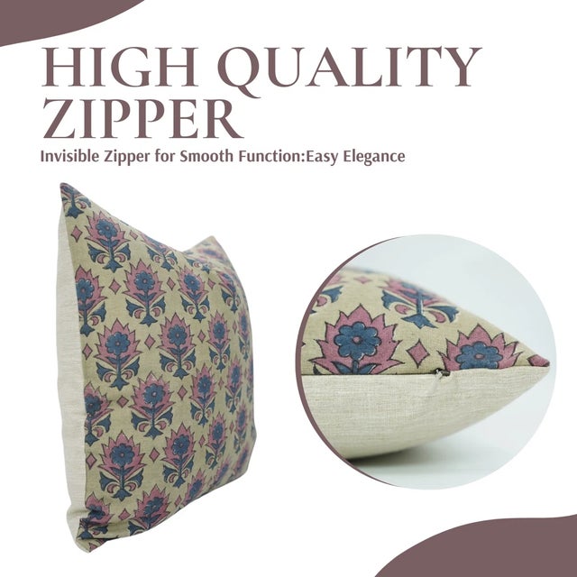 Contemporary Fabdivine Block Print Pillow Cover Linen Blend- 14x20 For Sale - Image 3 of 5