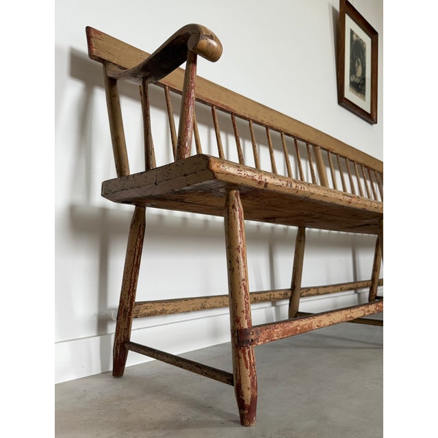 Late 19th Century Primitive 10' Long Bench Weathered Original Painted Surface For Sale - Image 5 of 17