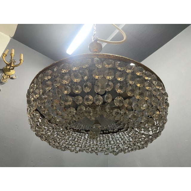 Vintage Crystal Brass Pendant Light, 1960s For Sale - Image 9 of 17