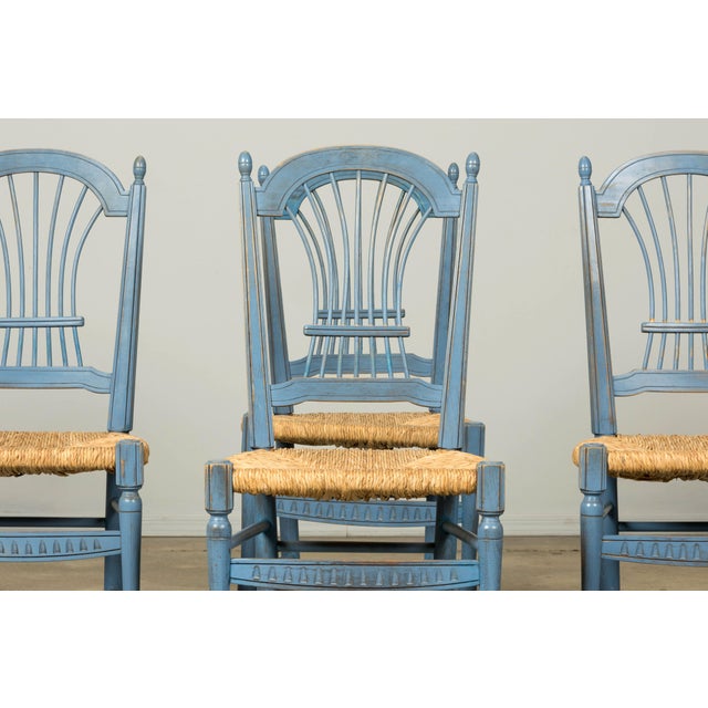 French Set of Six French Louis XVI Style Dining Chairs, Painted Wood, 1900 For Sale - Image 3 of 18