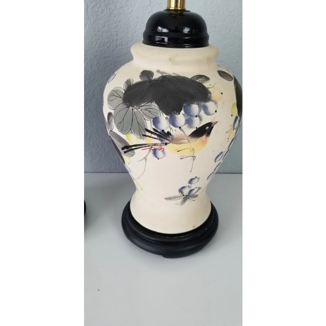 Japanese Vintage Japanese Hand Painted Pottery Table Lamps - a Pair For Sale - Image 3 of 12