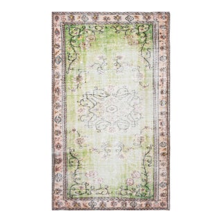 1970s Vintage Turkish Handmade Wool Cotton Green Area Rug For Sale
