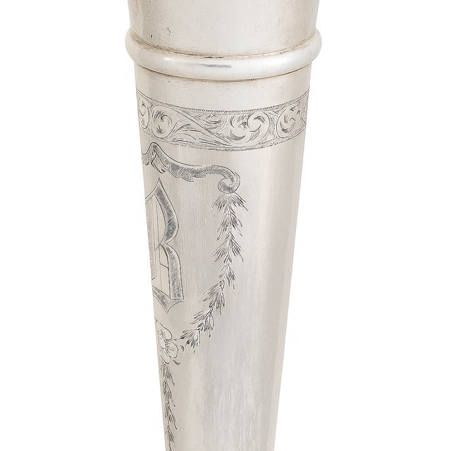 Early 20th Century Antique Victorian Sterling Silver Trumpet Vase by SGS Co — Weighted, Engraved For Sale - Image 5 of 8