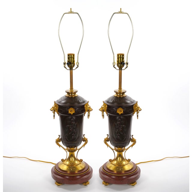 19th Century French Patinated and Gilt Bronze Urn Shape Table Lamps, Circa 1855 For Sale - Image 13 of 14