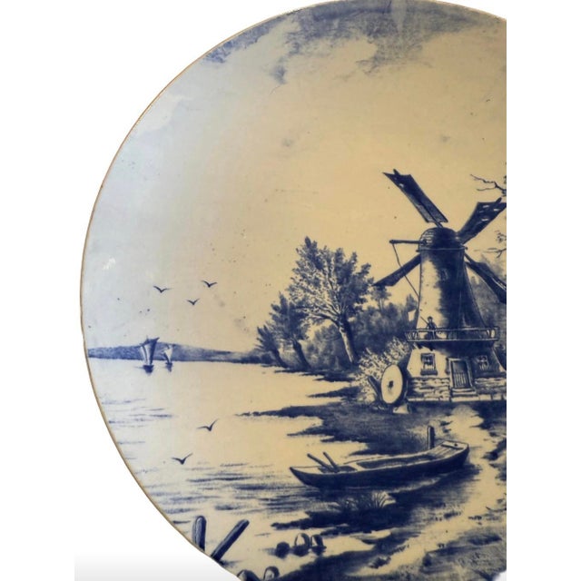 Mid 20th Century Blue & White Delft Style Transferware Windmill Scenic Plate For Sale - Image 4 of 8