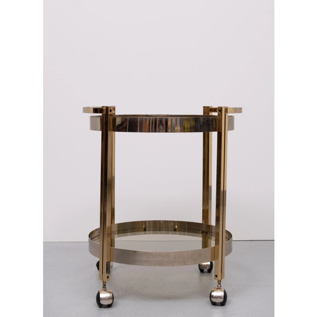 Metal Hollywood Regency Round Brass and Nickel Serving Trolley, 1970s For Sale - Image 7 of 8