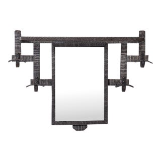 1930s French Art Deco Iron Wall Rack With Mirror For Sale