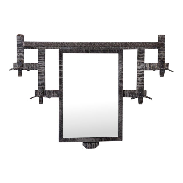 1930s French Art Deco Iron Wall Rack With Mirror For Sale
