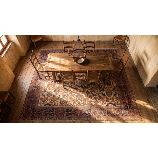 Fantastic Ivory Background Color With Details Rosettes and Arabesques Antique Persian Sultanabad Rug For Sale - Image 13 of 15