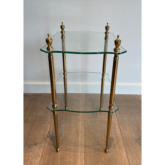 Brass side table with 2 glass shelves French work, Maison Jansen Circa 1940 For Sale - Image 6 of 12