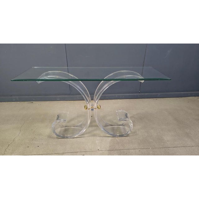 Brass and Acrylic Glass Console Table, 1970s For Sale - Image 13 of 15