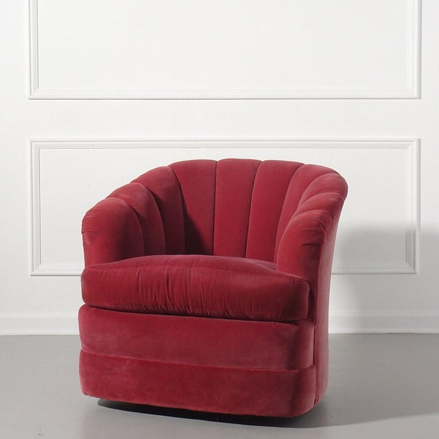 90 S Ethan Allen Channel Back Swivel Chair In Raspberry Velvet Chairish
