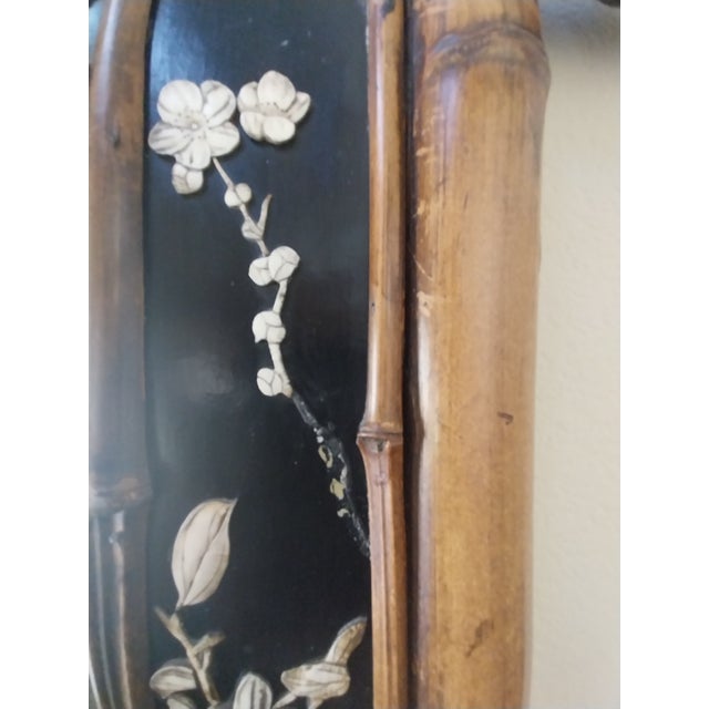 Late 19th Century Large Japanese Shibayama-Style Black Lacquer Mirror With Faux-Bamboo Frame For Sale - Image 4 of 13