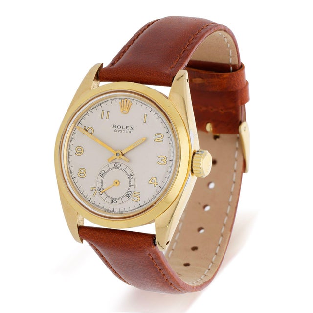 Gold Vintage Rolex Oyster 6246 36mm Dial Small Seconds Manual Wind Watch Circa 1972 For Sale - Image 8 of 15