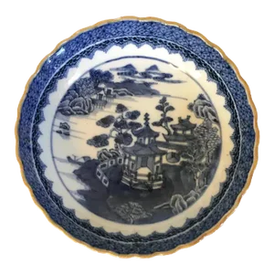 Antique 18th Century Chinese Export Porcelain Blue & White Saucer Bowl Decorated with Landscape