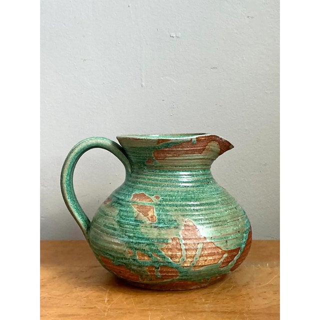 Vintage Green and Brown Ceramic Pitcher For Sale - Image 13 of 13