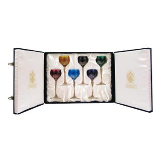 1990s Fabergé Lausanne Crystal Wine Glasses in Presentation Case - Set of Six For Sale
