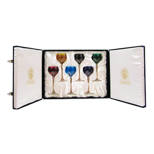 1990s Fabergé Lausanne Crystal Wine Glasses in Presentation Case - Set of Six