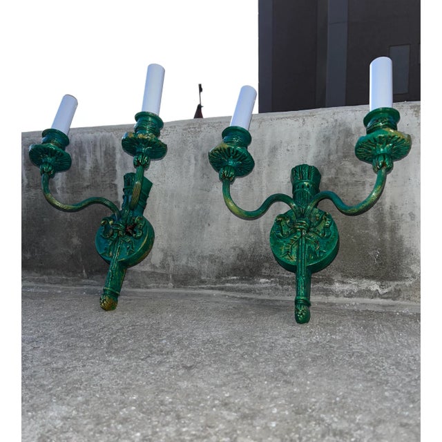 French Empire Style Wall Sconces in Patinated Bronze Circa Early 20th Century - a Pair For Sale In Denver - Image 6 of 13