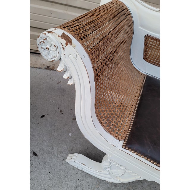 Wood Painted Antique Anglo-Indian Colonial Caned Leather Seat Settees -- a Pair For Sale - Image 7 of 13