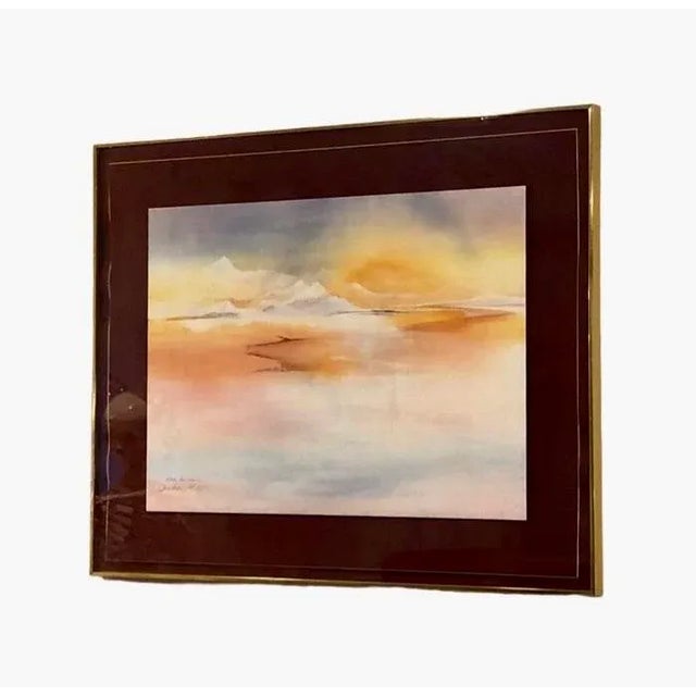 Metal Mid 20th Century Vintage Pencil Signed and Numbered Watercolor Painting Print of Dreamy Pastel Mountain and Sky Scene, by Lambrecht, Framed For Sale - Image 7 of 10