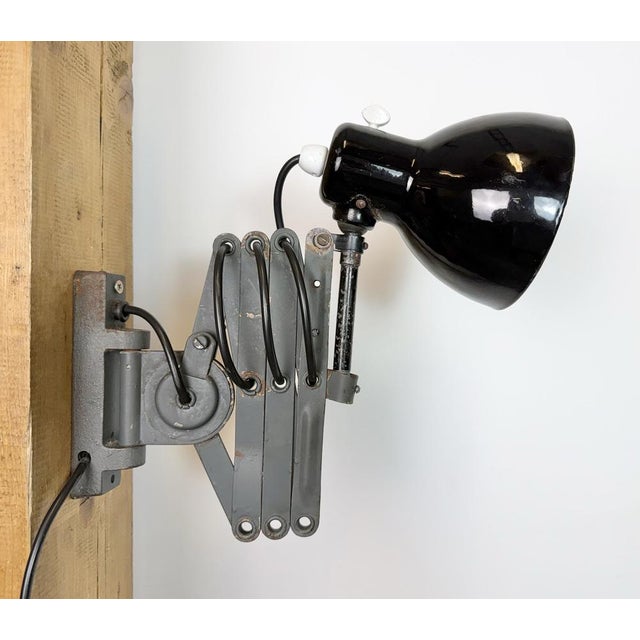 Industrial Black Enamel Scissor Wall Lamp, 1950s For Sale - Image 17 of 18