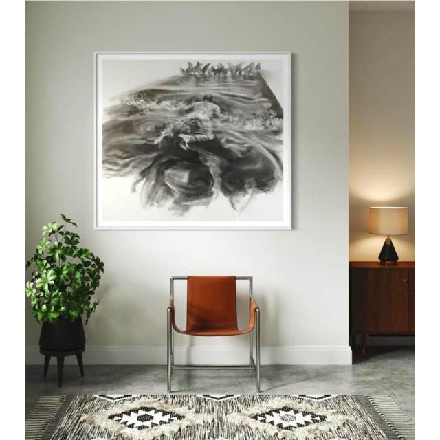 Waterway Charcoal on paper Float framed in white behind anti-reflection museum quality glass. Artwork: 46 x 57.5 inches /...