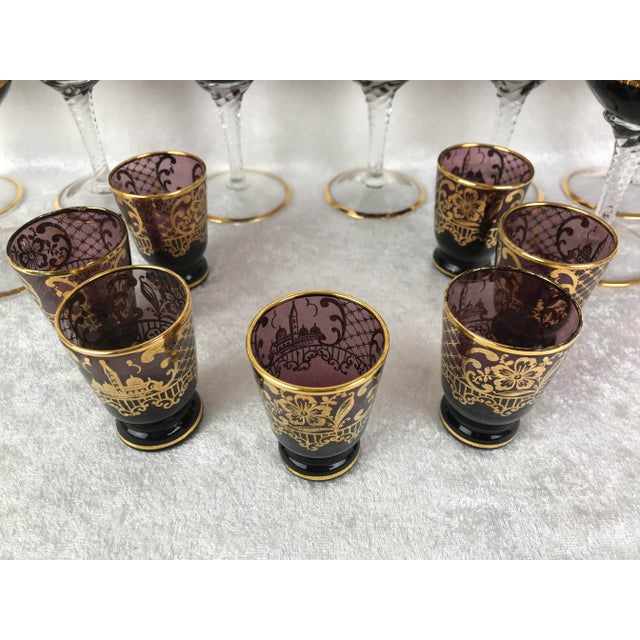 Vintage Italian Murano Venetian Amethyst & 22k Gold Barware Set — 20 Pieces For Sale - Image 10 of 11