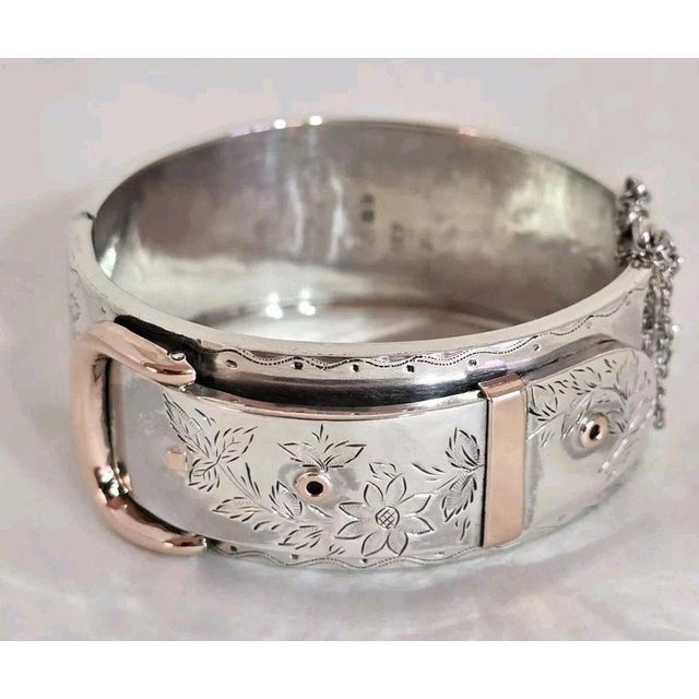 Antique Victorian Sterling Silver Aesthetic Belt Buckle Bangle, 1885 For Sale - Image 6 of 18