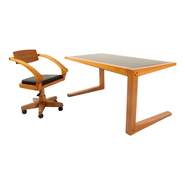 Mid-Century Desk and Matching Chair attributed to Massimo Scolari for Giorgetti, Italy, 1990s, Set of 2 For Sale