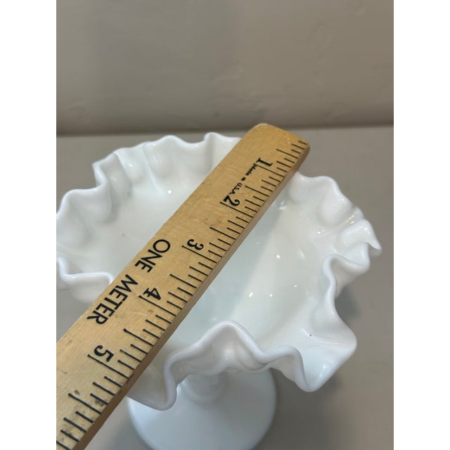 Vintage Fenton Hobnail Footed Milk Glass Compote/Candy Dish Signed Pedestal Ruffled Edge 5” Height For Sale In Phoenix - Image 6 of 10