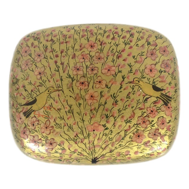 Hand Painted Vintage Kashmir Lacquered Trinket Box For Sale