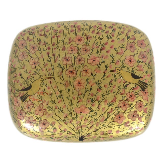 Vintage Hand Painted Kashmir Lacquered Trinket Box For Sale