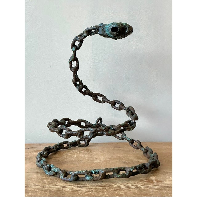 Metal Vintage Boho Brutalist Chain Link Snake Sculpture For Sale - Image 7 of 8