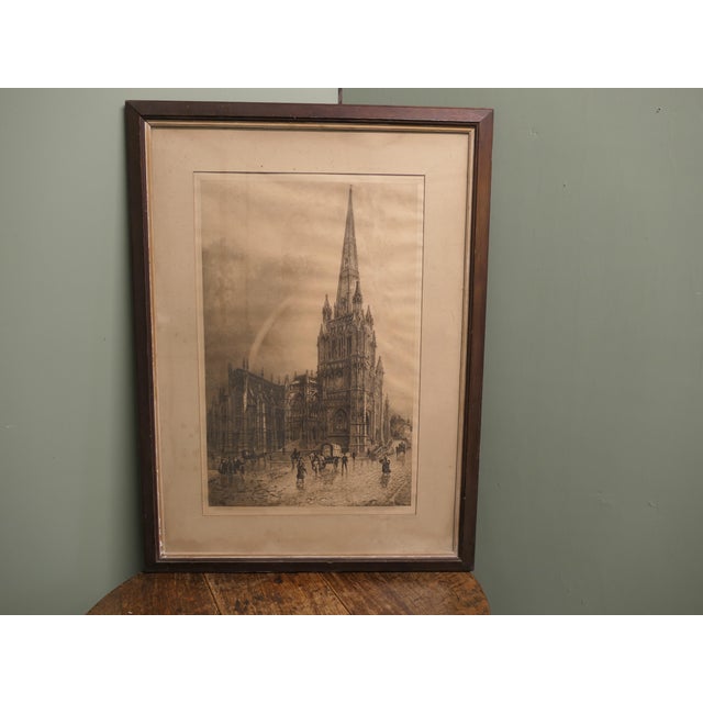 Engraving by artist Charles Bird of St. Mary Redcliffe Church in Bristol, England. The scene likely dates to the late 19th...