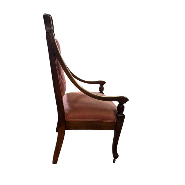 Late 19th Century Antique Empire Style Walnut Armchairs With Pink Tufted Upholstery, a Pair For Sale - Image 5 of 12