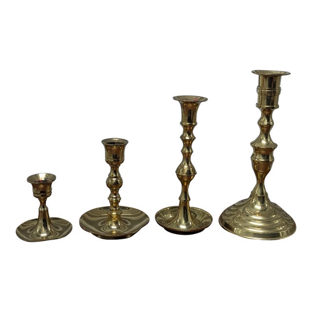 Vintage Brass Candlestick Holders - Set of 4 For Sale