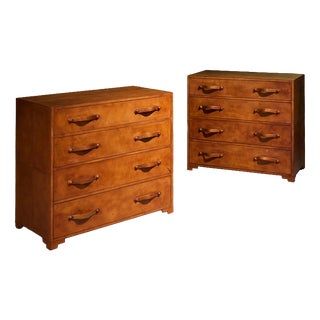Cognac Leather Chest of Drawers, Europe, 1980s, Set of 2 For Sale
