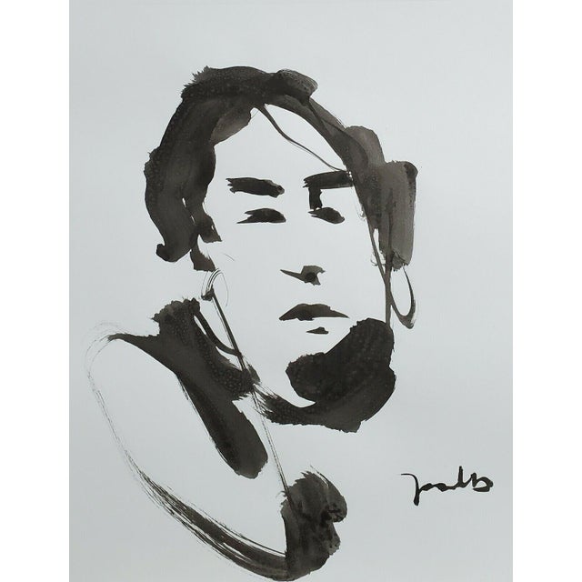 Contemporary Minimalist Abstract Portrait Ink Wash Painting by Jose