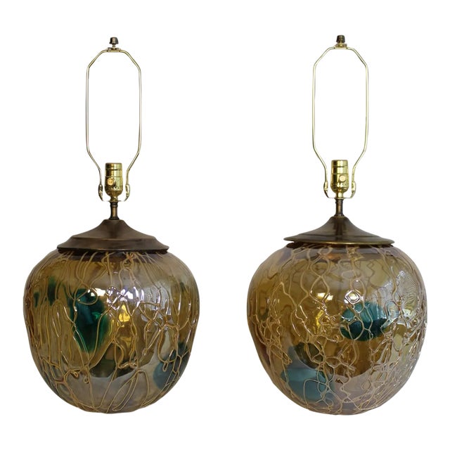 Mid 20th Century Seguso Style Murano Glass Table Lamps - a Pair For Sale