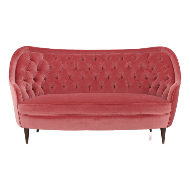 Love Sea Sofa with Tufted Back in Dust Rose Velvet by Gio Ponti, Italy, 1950 For Sale